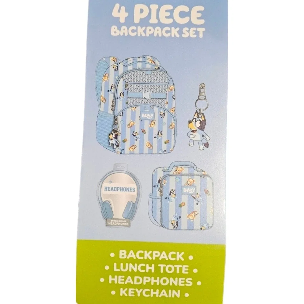 Bluey 4 Piece Backpack Set 17 Inch Laptop Bag Lunch Tote Headphones Keychain